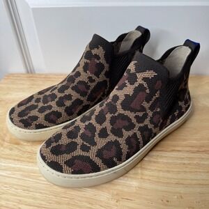 Rothy's The Chelsea Wildcat Cheetah Sneakers Women's Size 6.5 Slip On High Top